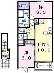 ミルト住吉3 2LDKの間取図画像