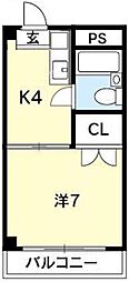 住吉ビューハイツ 1DKの間取図画像