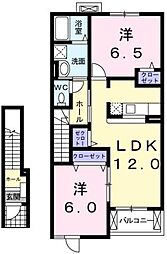 プラシード本浦A 2LDKの間取図画像