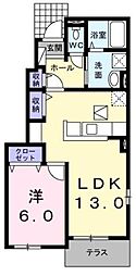 プリムローズ南浜B 1LDKの間取図画像