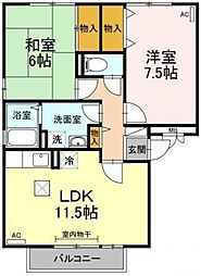 ファミール三軒屋A 2LDKの間取図画像