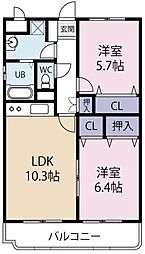 ハーブメゾン清美 2LDKの間取図画像