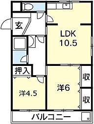 アスカハイツ 2LDKの間取図画像