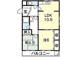 アスカハイツ 2LDKの間取図画像
