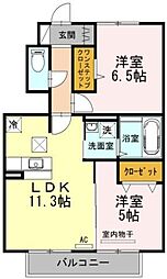 ロンラポールC 2LDKの間取図画像