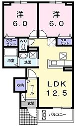 ロータス南島田B 2LDKの間取図画像