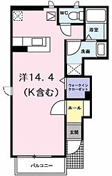 グランベルジュB ワンルームの間取図画像