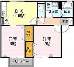 セジュール中吉野B 2DKの間取図画像