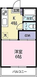 コーポ北原 1Kの間取図画像