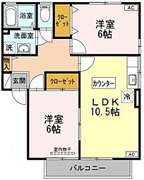 ヴェールメゾンA 2LDKの間取図画像