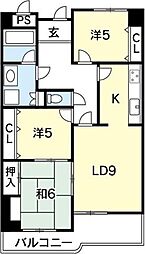 メロディーハイム徳島 3LDKの間取図画像