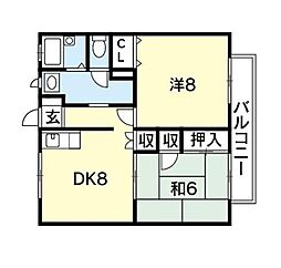 オーシャンハイツ 2DKの間取図画像