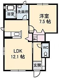 シャーメゾン丘A 1LDKの間取図画像
