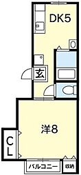 第二木村マンション 1DKの間取図画像