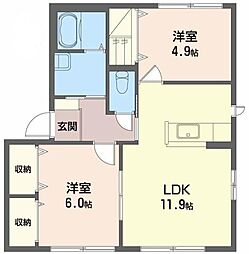 シャーメゾンラヴィA 2LDKの間取図画像