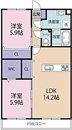 徳島市八万町下福万マンション 2LDKの間取図画像