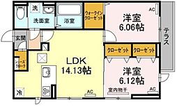 グランディール南佐古 2LDKの間取図画像