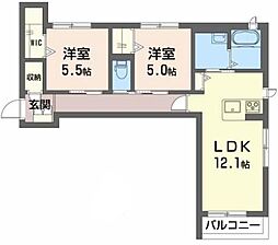 ベレオ南矢三 2LDKの間取図画像