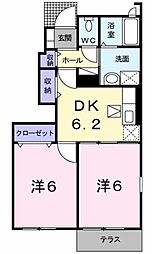 ラ・メゾンアンソレイエA 2DKの間取図画像