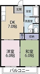 フレグランス山星 2DKの間取図画像