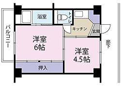 ビレッジハウス名東1号棟 1DKの間取図画像