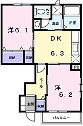 グリーンパレスB 2DKの間取図画像