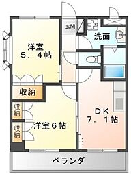 サンシャイン・コーダ 2階2DKの間取り