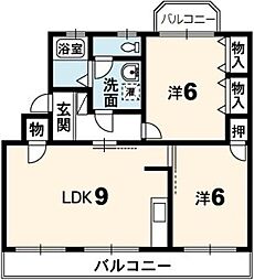 佐藤ハイツ 3階2LDKの間取り