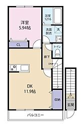 Casa・Mila 2階1LDKの間取り