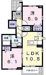 ル・グラン矢三 I 1階2LDKの間取り