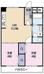 武田ビル 5階2LDKの間取り