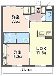 花音 2階2LDKの間取り