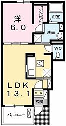 フォー シュライン B 1階1LDKの間取り
