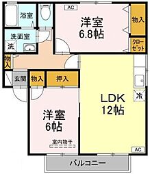 アムールA 2階2LDKの間取り