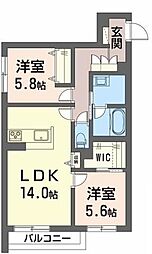 グリナージュ 1階2LDKの間取り