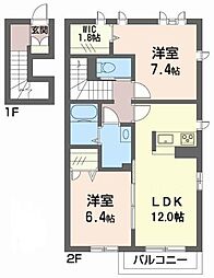 プロヌーブ北島 2階2LDKの間取り