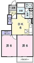 ラス・ティック 1階2DKの間取り