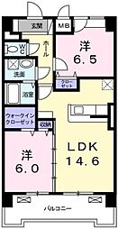 グランクリュ佐古 WEST 13階2LDKの間取り