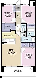アルファステイツ南田宮II 8階3LDKの間取り