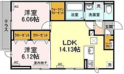 グランディール南佐古 1階2LDKの間取り