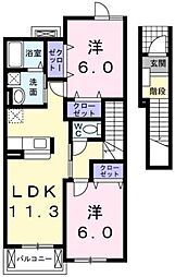 パークサイド前山 B 2階2LDKの間取り