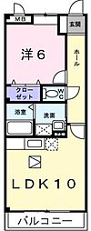 ヴィラージュ・コート 2階1LDKの間取り