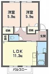ドミール富永 C棟 2階2LDKの間取り