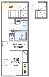 レオパレスフィールド金磯 2階1Kの間取り