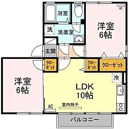 サニークレストA 2LDKの間取図画像