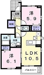 クラール南庄町D 2LDKの間取図画像
