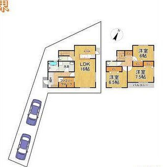 3LDKで駐車全居室6帖以上、クローゼット付、ファミリークローゼット付で収納は大容量。駐車場は2台(車種による)