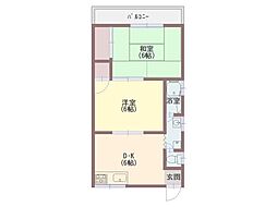 サニーハイツ 2階2DKの間取り