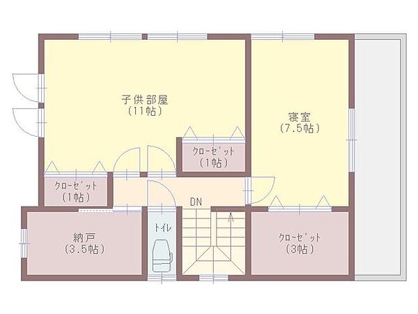11帖の子供部屋は将来の2分割も可能。3.5帖の納戸など充実の収納スペース。