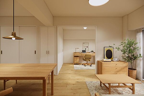 洋室2の可動間仕切りを開けた様子。※CGイメージ
